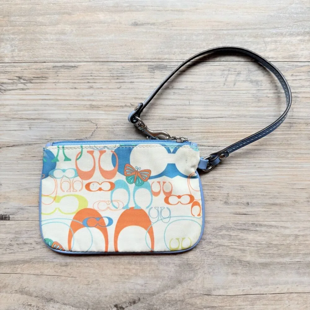 Vintage Coach Optic Butterfly Signature Wristlet Blue Multicolor Y2K Monogram